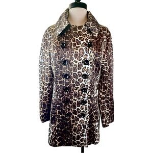 New York & Company Leopard Print Double Breasted Coat Jacket Size M